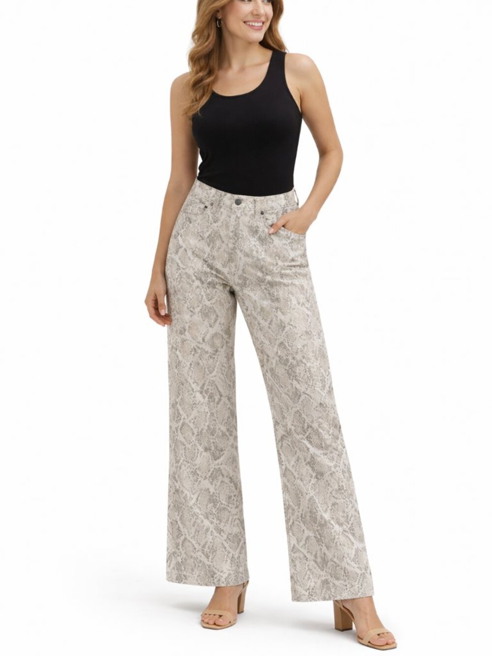 Wild Fable Low Rise Baggy Wide Leg Snake-Print Jeans White Tan Size 00 | NWT